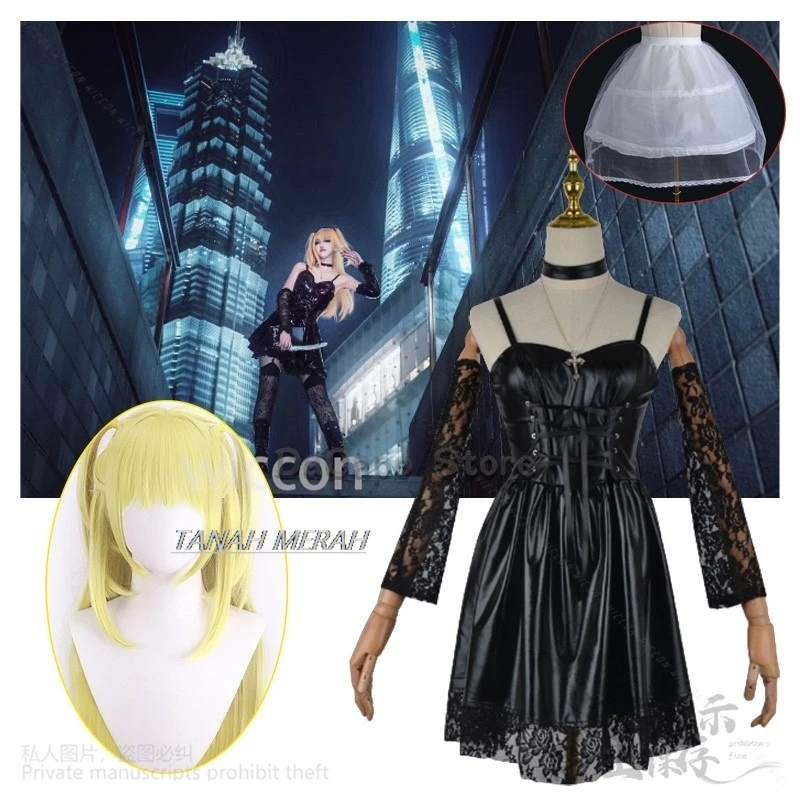 Anime Death Cosplay Misa Amane Note Costumes Sexy Dress Necklace Lace Sleeves Stockings Women Uniforms Halloween Cos Wigs