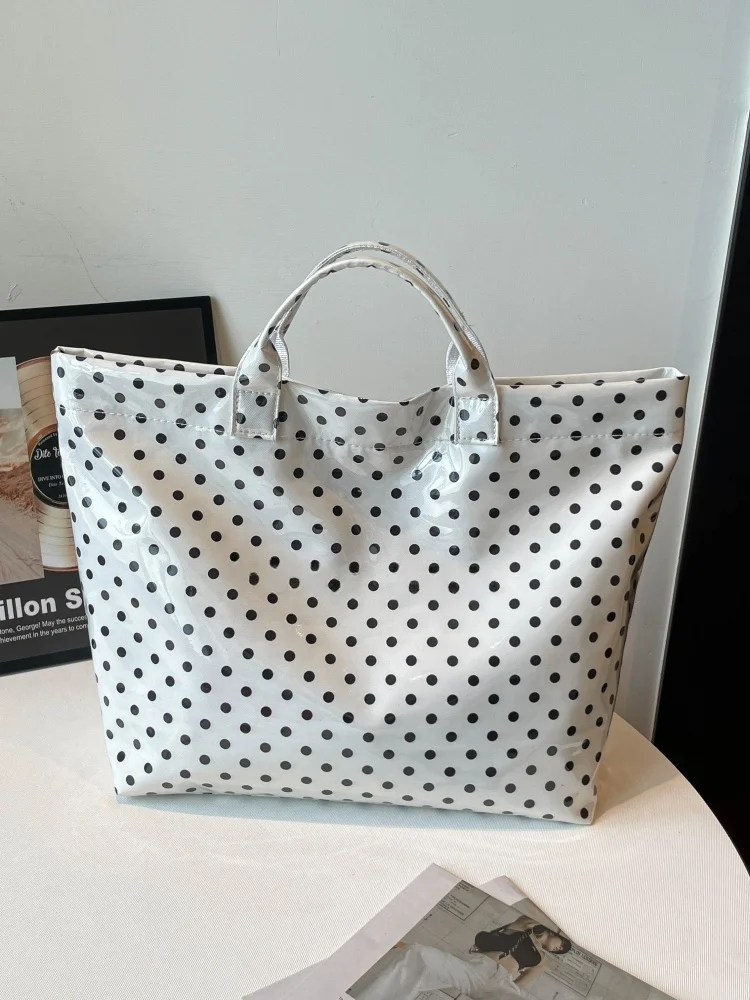 Retro Polka Dot Transparent Tote Bag Large Capacity Commuter Women's Bag 2026 New Style Artistic Handheld Bag