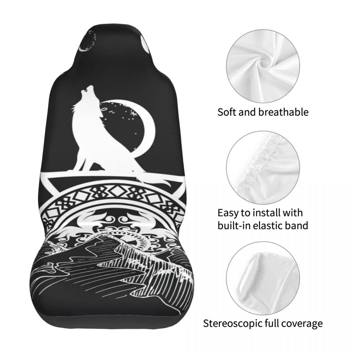 Wolf Moon Car Seat Cover Custom Printing Universal Front Protector Accessories Cushion Set