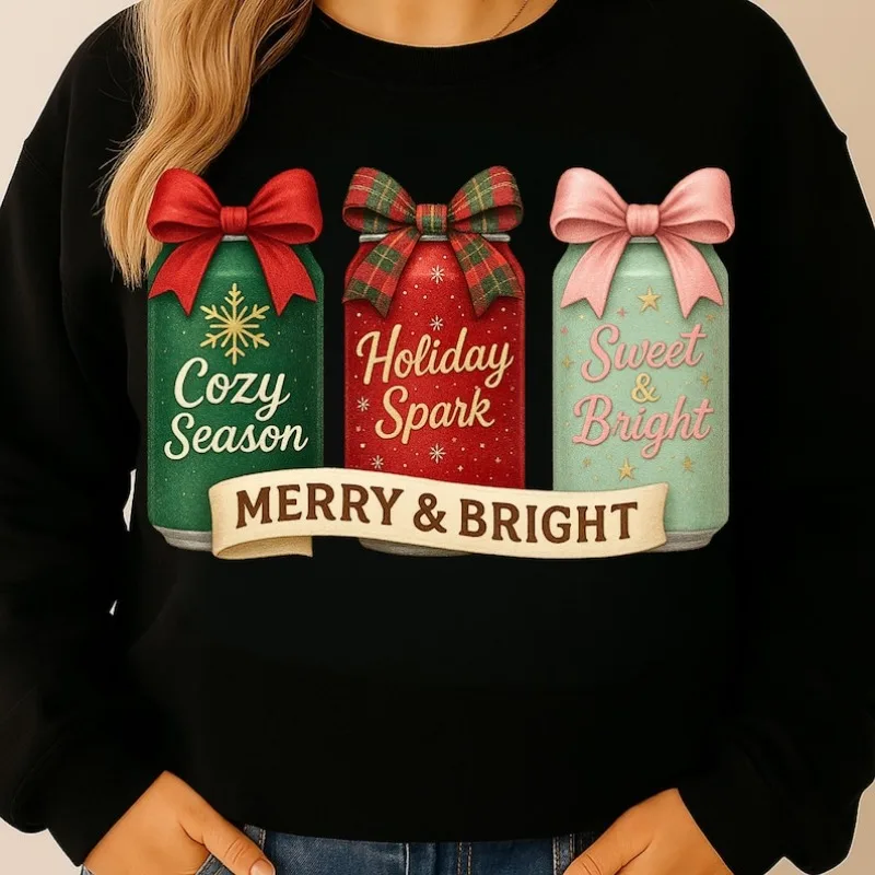 

Christmas Soda Crewneck Pullovers Merry Bright Coquette Holiday graphic Drop Shoulder Sweatshirt Ulzzang streetwear Unisex Hoody