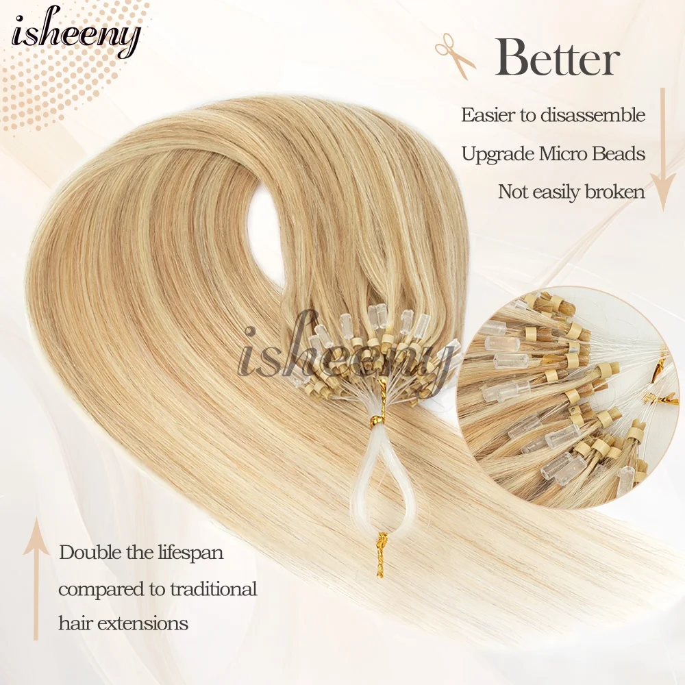 Micro Loop Human Hair Extensions Highlight Blonde Silky Straight Remy Human Hair Micro Links Hair Extensions 12-20 Inch 30g Per Pack For Women
