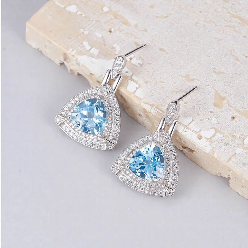 S925 Sterling Silver Drop Earrings for Women Hollow Triangle Inlaid Topaz Micro Zircon Ear Drops New Fashion Jewelry Wholesale