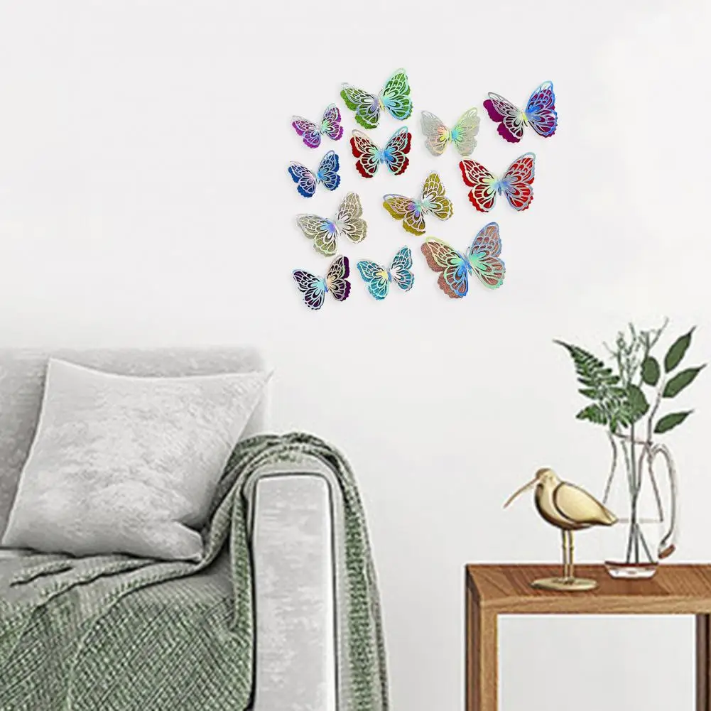 

Party Wall Decals 6 Pcs 3d Butterfly Wall Decor Set Double Layer Glitter Wings Removable Hollow Butterfly for Bedroom