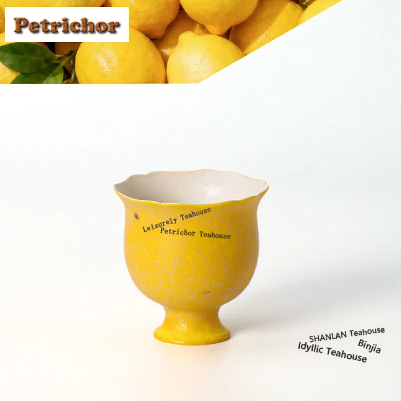 

90ml Gold Sprinkled Lemon Yellow Bouquet Teacup Antique Tea Bowl Water Jug Tea-tasting Meditation Cup Chazhan Master Cups Cha