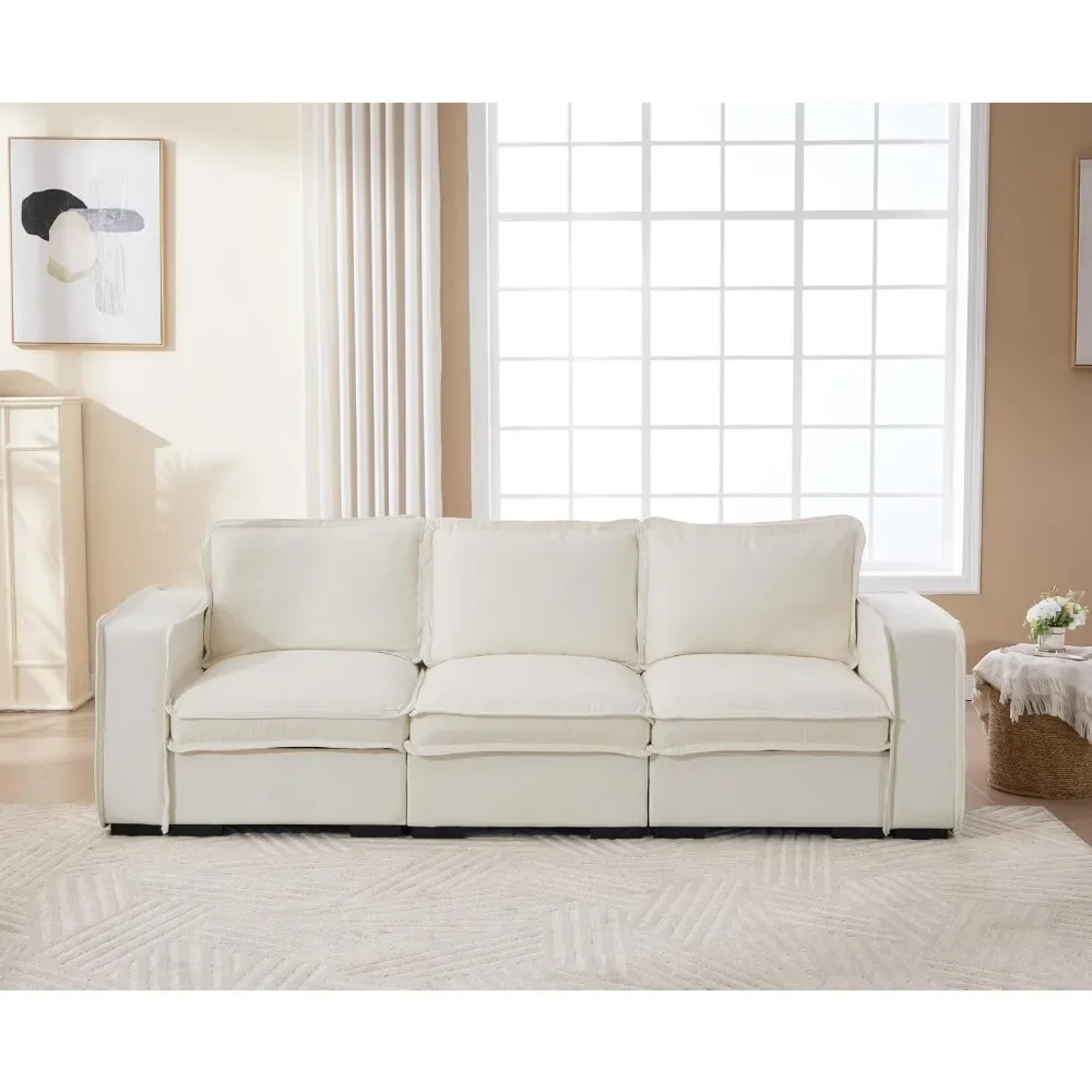 Sofa Seksional Linen Modular 93, Sofa Cloud 3-Dudukan, Kursi Dalam 24' (61cm), Furnitur Ruang Tamu Modern yang Nyaman dan Berlapis Kain