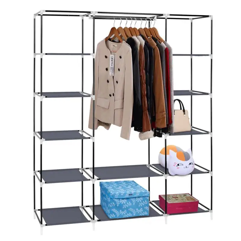 69 Inch Portable Clothes Closet Non-Woven Fabric Wardrobe Sturdy Double Rod Clothes Storage Organizer Quick And Easy To Assemble