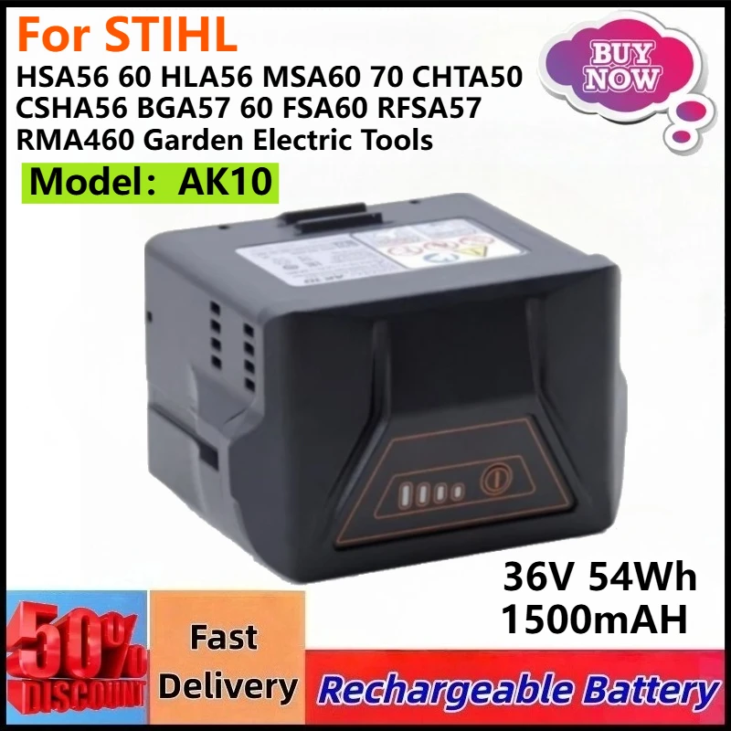 

AK10 Lithium Battery 36V 54Wh For STIHL HSA56 60 HLA56 MSA60 70 CHTA50 CSHA56 BGA57 60 FSA60 RFSA57 RMA460 Garden Electric Tools