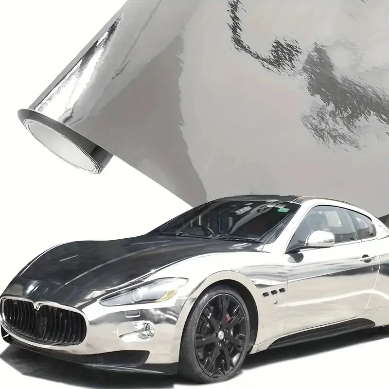 

50cm*100cm/Roll Flexible Glossy Silver Mirror Chrome Vinyl Wrap Film Foil Sticker Bubble Free Car Decal Vechile Wrapping