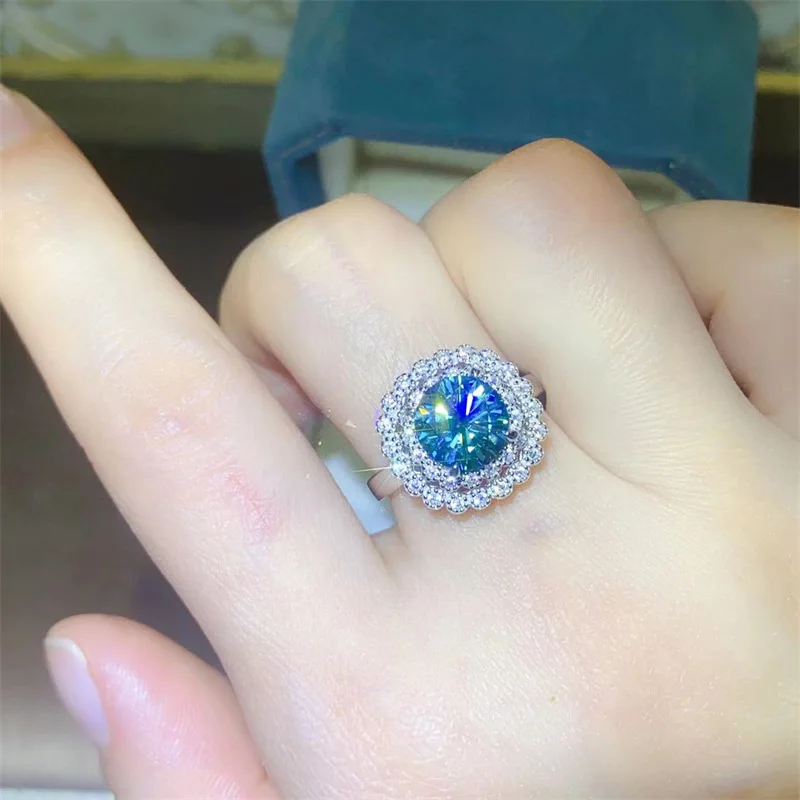 أحجار كريمة SACE GRA حلقة مويسانيتي معتمدة للنساء ، فضة إسترليني ، خواتم ذهب أبيض عيار 18 قيراط ، مجوهرات راقية ، لون D ، 2 قيراط