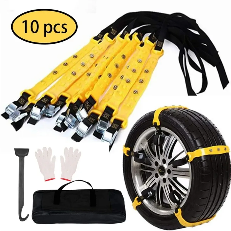 10PCS Motorcycle Snow Chains Car Winter Wheel Chain Off Road Anti-skid Tire Chain Winter None Slip Snow Band Chains for Snow