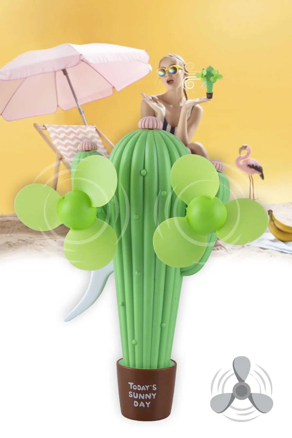 Ventilador Manual de Cactus de doble hélice, ventilador de mano, ventilador