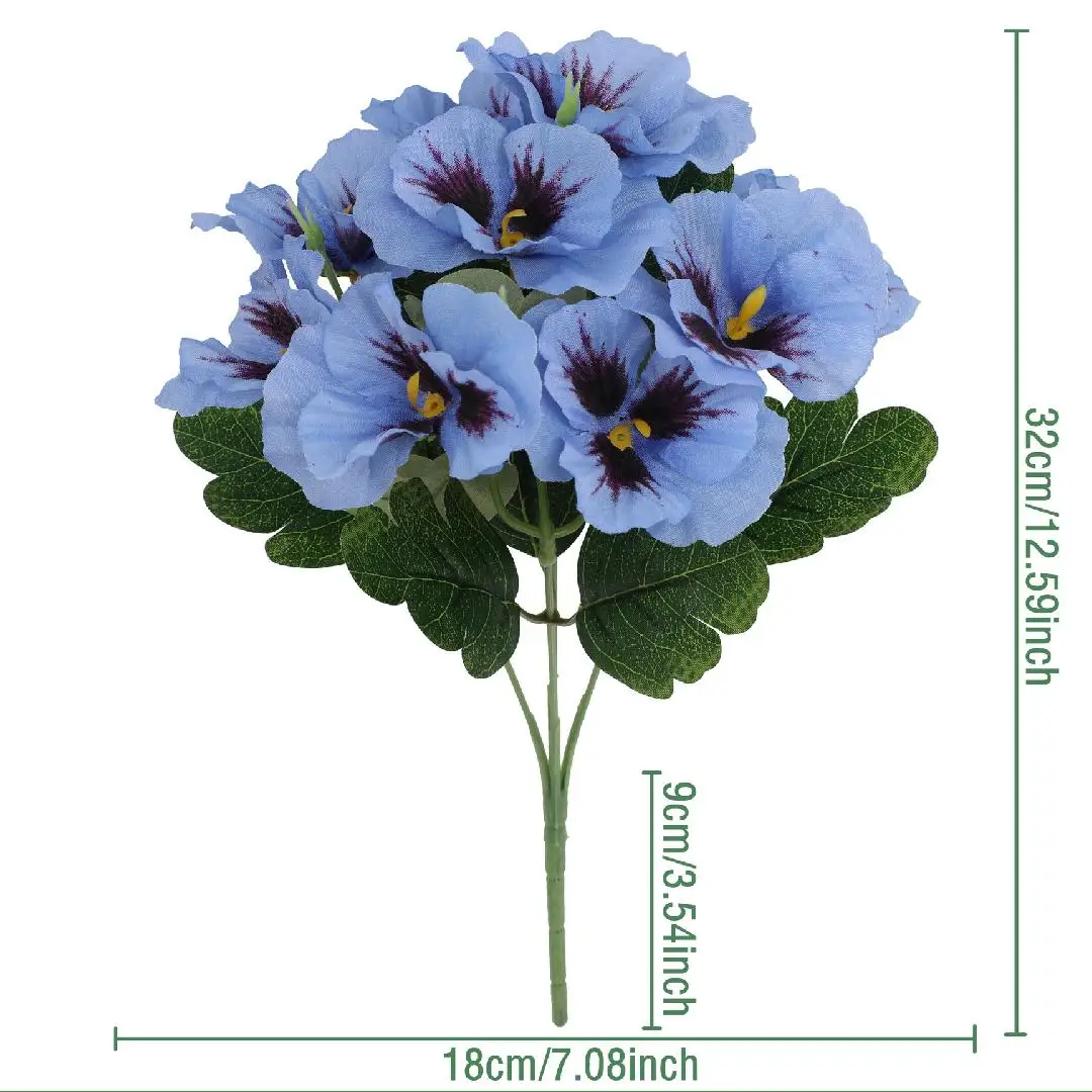 5 شوكة بانسي زهور وهمية - أزهار بانسي صناعية واقعية للمنزل، الزفاف، ديكور الحفلات، يعرض المزهرية