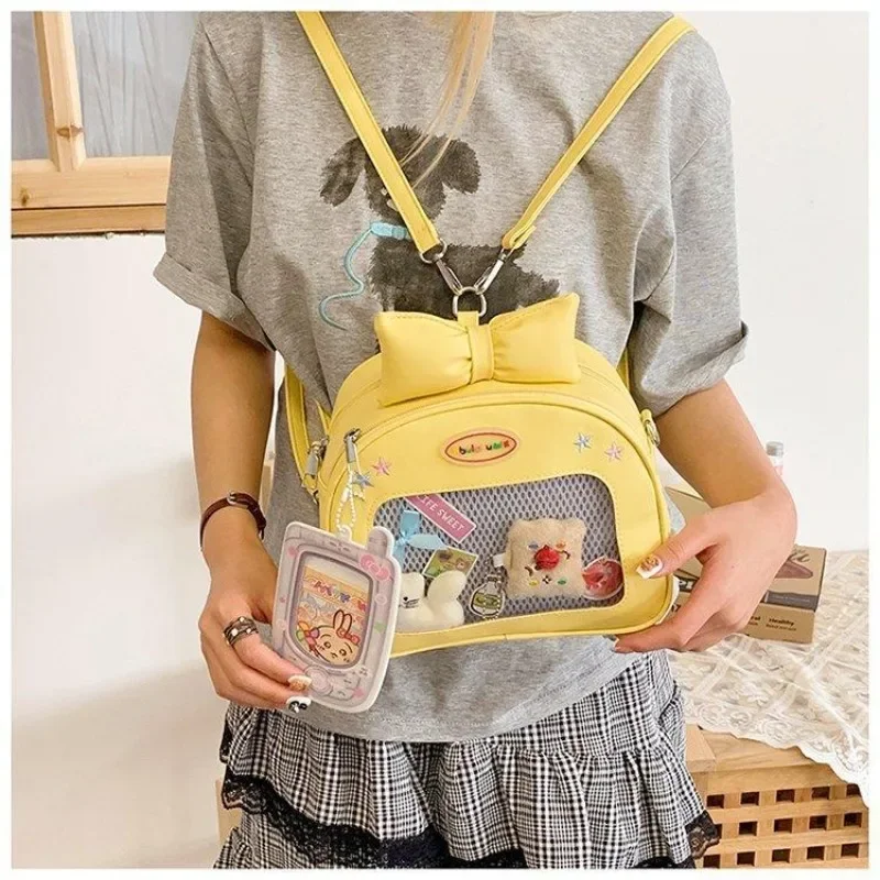 

HAEX Lolita Bow Women Ita Bags Harajuku Aesthetic Designer Small Capacity Backpacks Female Dopamine PU DIY Badge Bolso Mujer