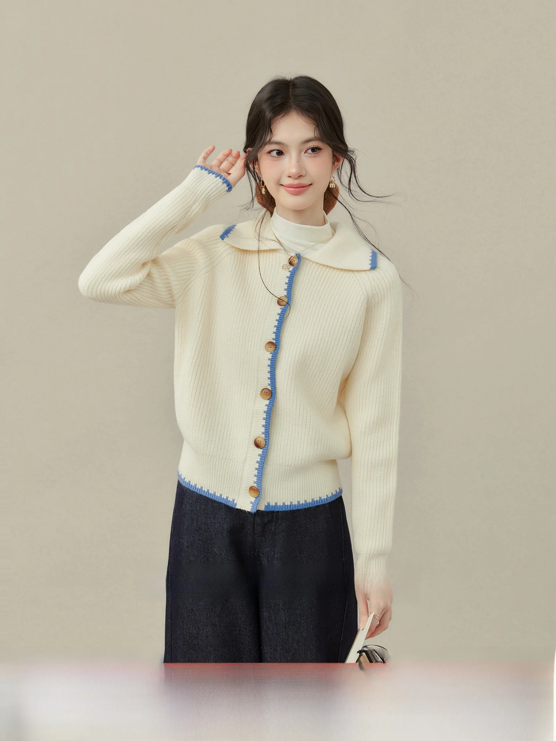 

Elegant Winter Knitted Sweater Thickened Collar Design for plus Size Women Long Sleeve Open Cardigan Outerwear by Wang Xuewei