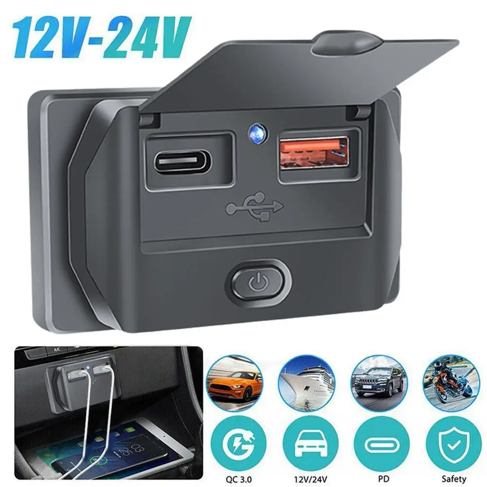 New 4 Ports Car Charger Socket Panel 12V/24V RV USB Outlet Dual QC3.0 PD Fast Charging Socket Accessories For Car Bus RV Truck