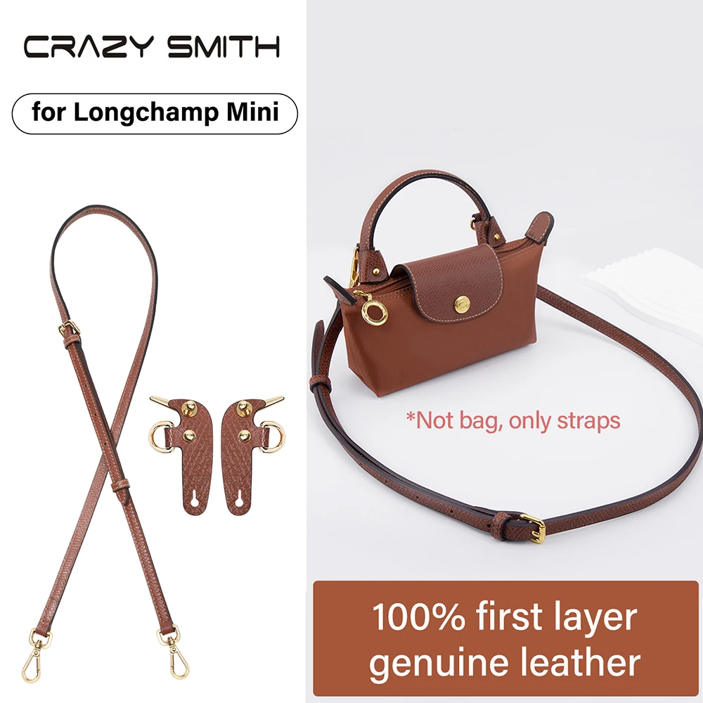 

CRAZYSMITH Genuine Leather Bag Strap For Longchamp Mini Adjustable Shoulder Strap Punch-free Crossbody Conversion Bag Accessory