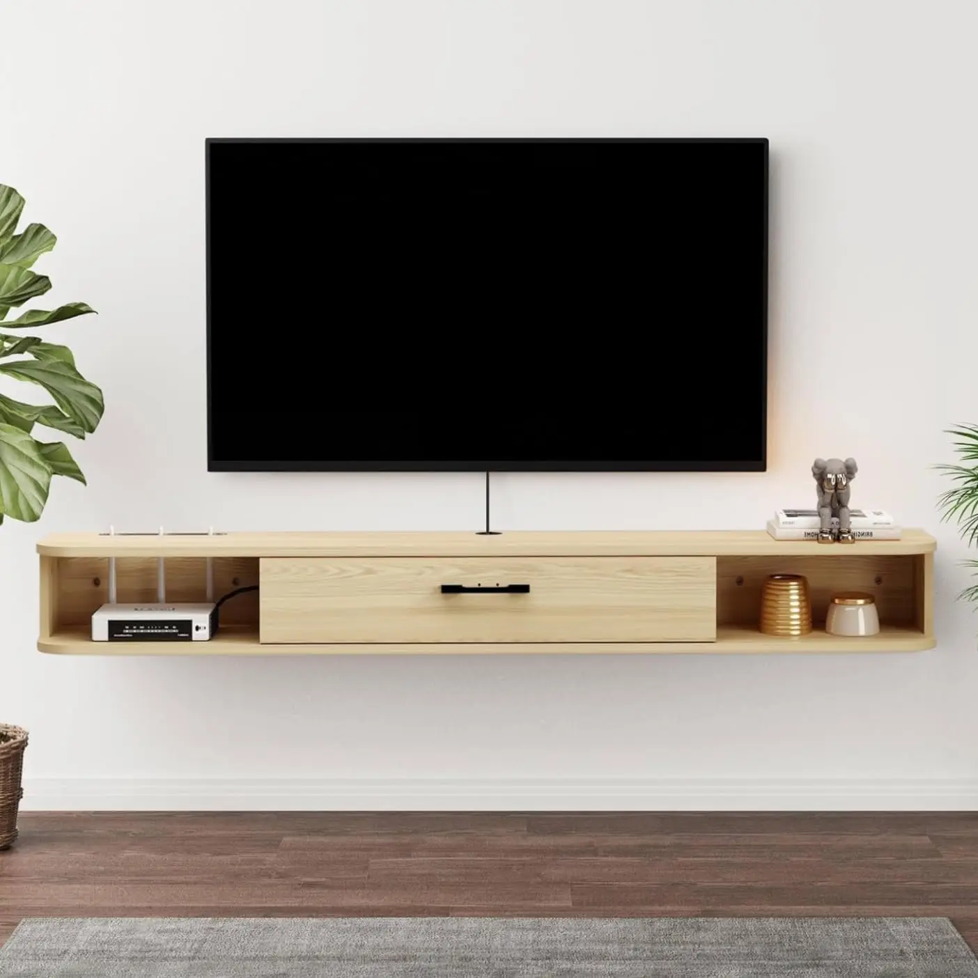 Floating TV Unit, 71'' Wall Mounted TV Cabinet, Floating Shelves with Door, Modern Entertainment Media Console Center Large