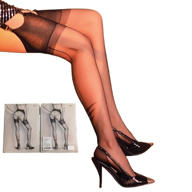 2 Größen 100% Nylon Superlange Strümpfe Damen Fußförmige Oberschenkelhohe Strümpfe mit Rückennaht Nachtclub Sexy Strumpfhalter Strumpfwaren