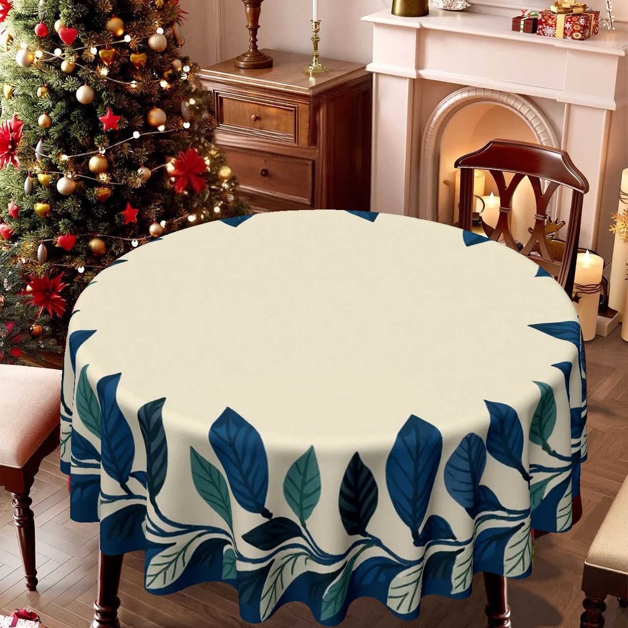 1 tablecloth, Christmas wreath-inspired leaf vein pattern tablecloth, suitable for home kitchens and dining rooms