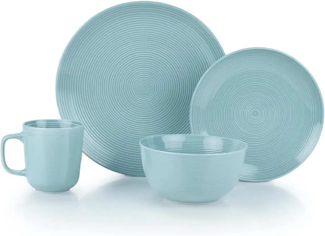 

Modern Colorful Neutrals - Rippled 16-Piece Dinnerware Set (Blue)