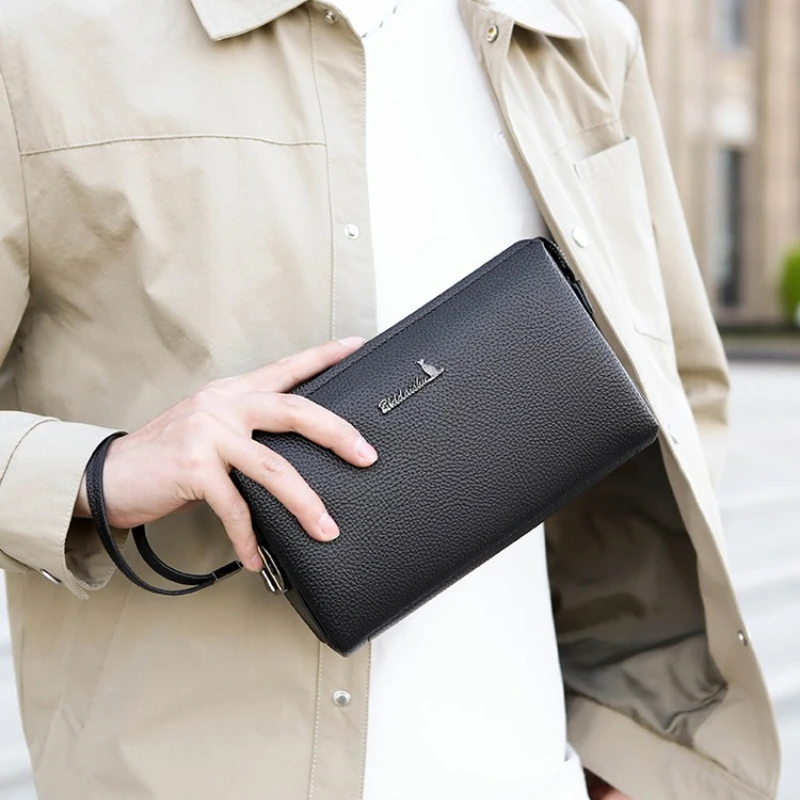 Fashion Handbag Men PU Leather Lychee Patterned Large Capacity Password Lock Wallet Card Bags New Style Party Phone Clutches