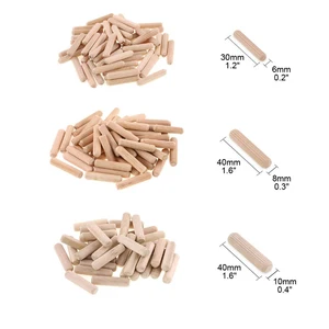 Pinos redondos de passador de madeira canelados, passador pino hastes set, montagem de móveis, gaveta do armário, artesanato de madeira, 100, 50pcs 12 principais vendas tronco madeira decorativo - №6