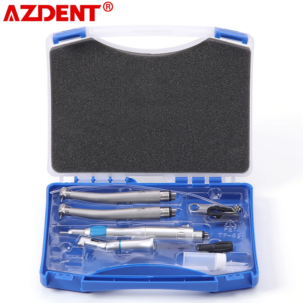 

AZDENT Dental High & Low Speed Handpiece Kit Straight Contra Angle Single Water Spary Standard Push Button 2/4 Hole Dentist Tool