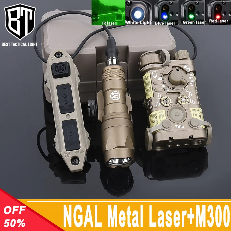 Tactical Metal NGAL Red Green Blue Dot Strobe Laser WADSN M300A Flashlight LED Hunting Scout Light With Dual Function Switch Set