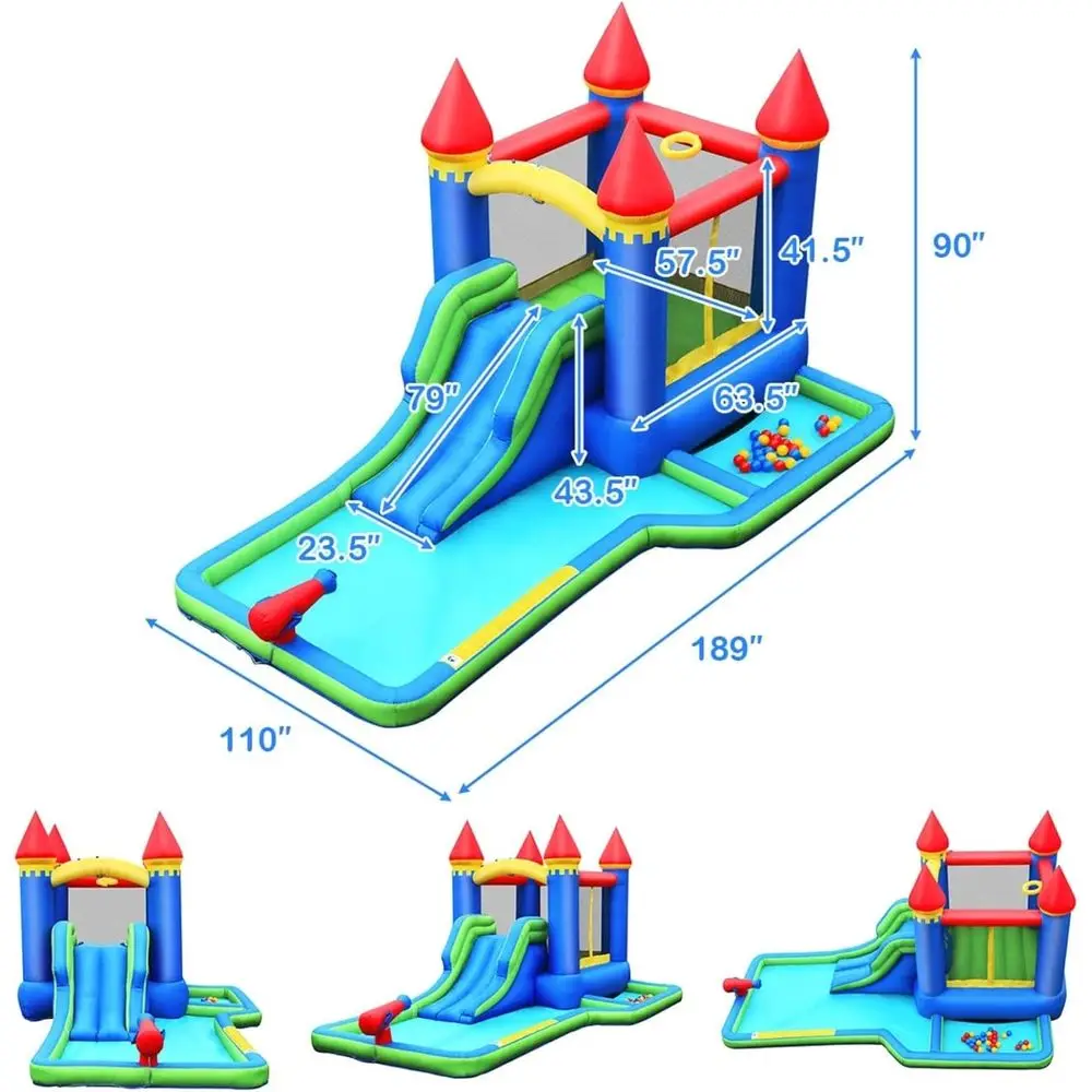 Iatable Water Slide, Water Bounce House with Slide & Ball Pit Wet Dry Combo for Kids Backyard Fun w/GFCI 550w Blower, B