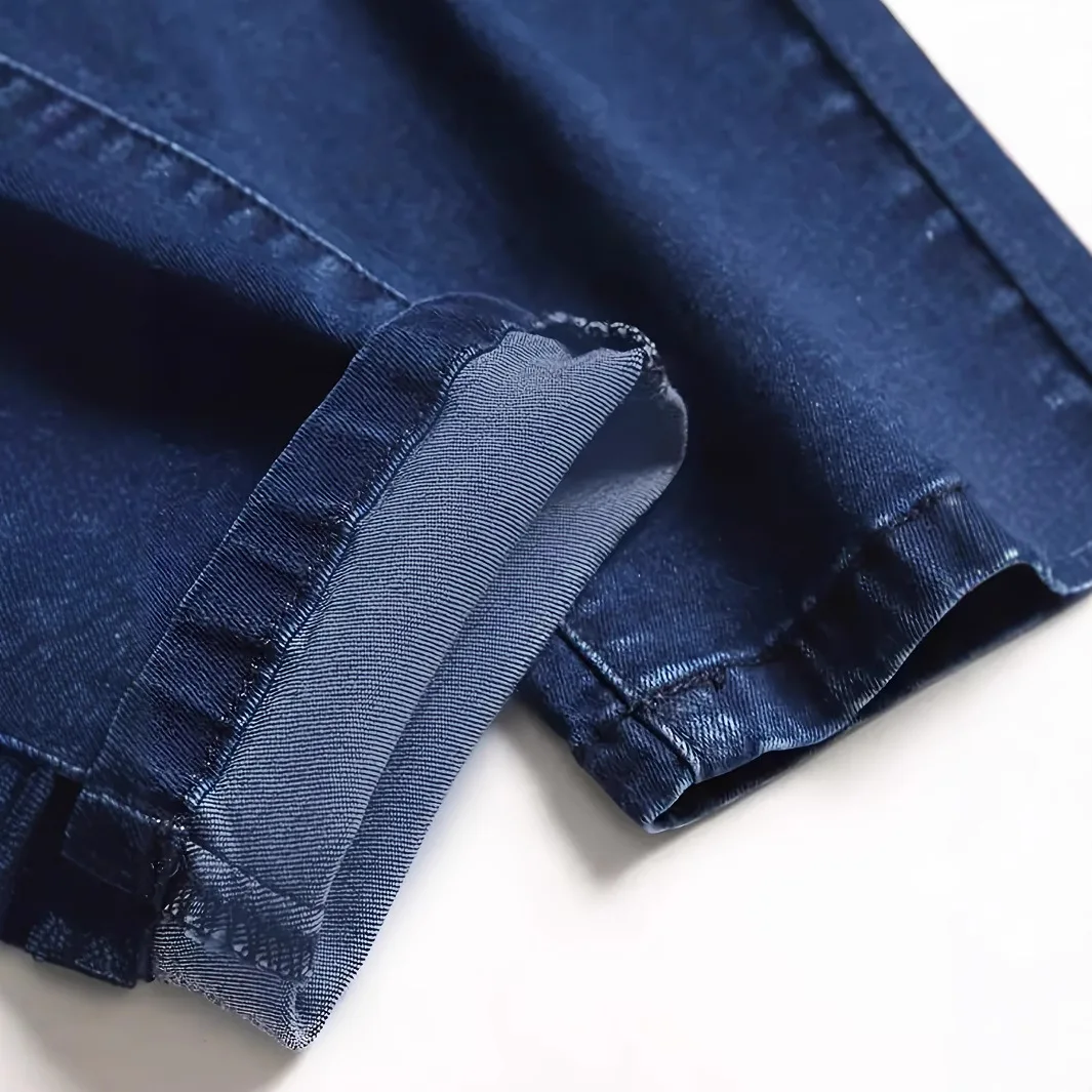 

Fashionable Elastic Slim Fit Men's Jeans High Waist Cotton 100% Stretchy Long Pants Casual Wear Bright Thread Detail