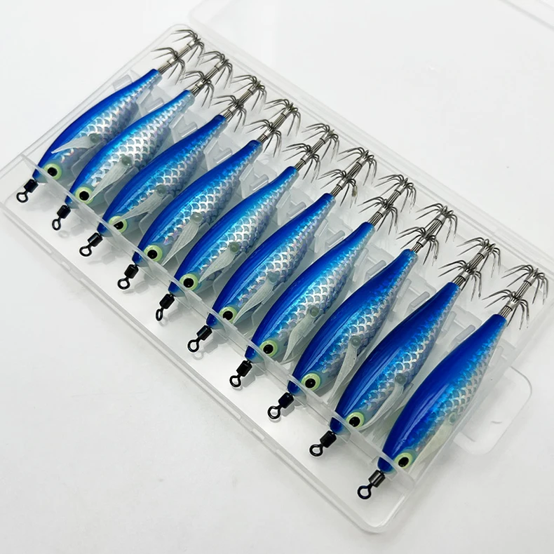 ShareShark 10 Stück/Box Leuchtender Tintenfisch-Jighaken Salzwasser-Angelköder Holzkrebsköder Meeresangeln Oktopus Tintenfisch Köder – Detail 14