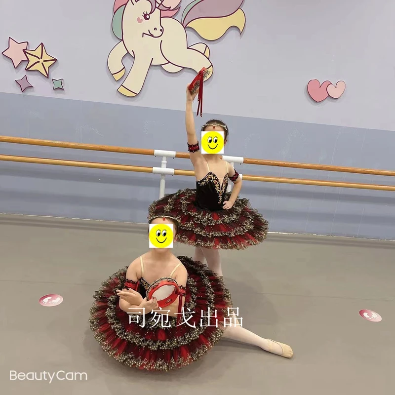 New Arrival Black Red Don Quixote Professional Pancake Tutu Girls YAGP Competition Ballet Costumes BT4145