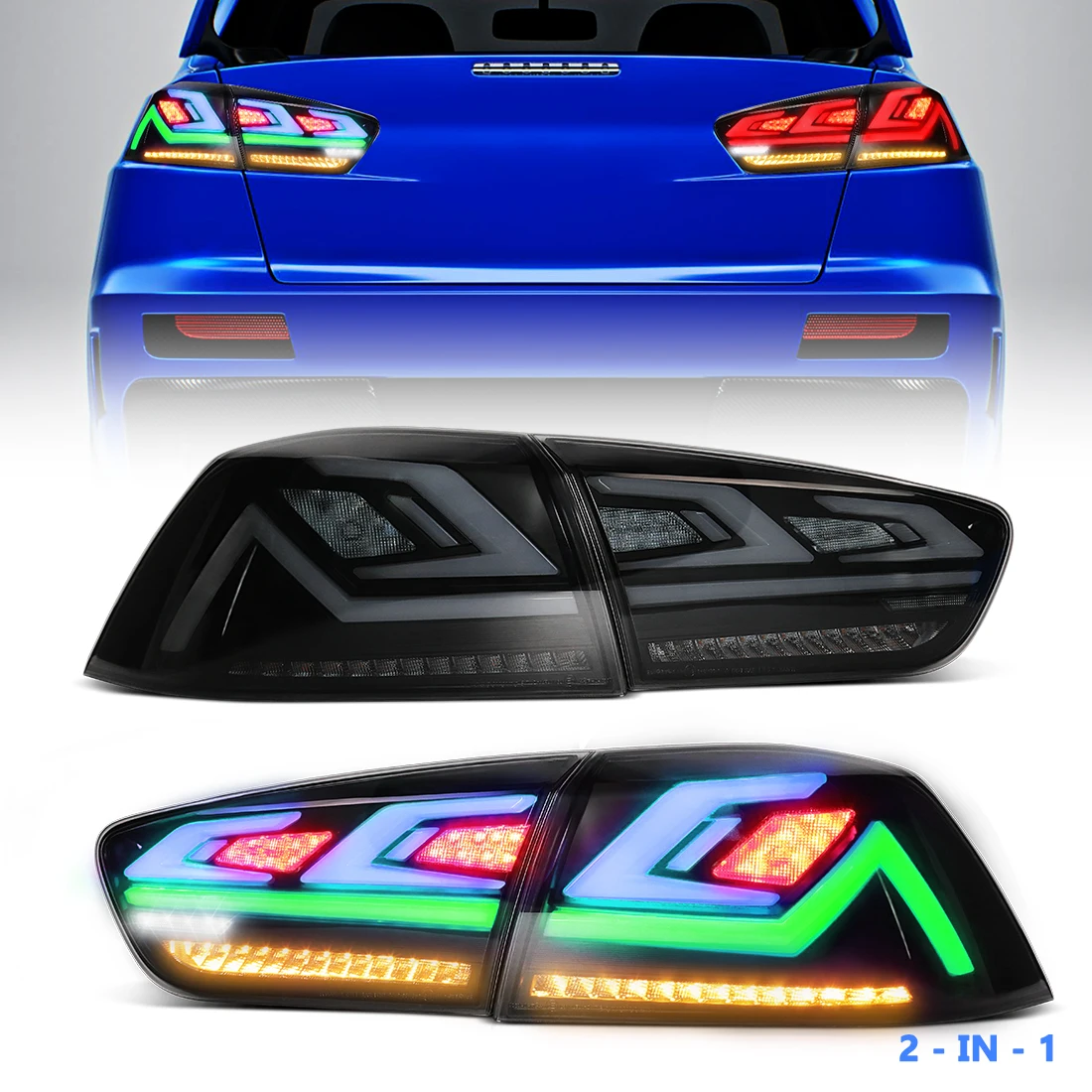 Для Mitsubishi Lancer EVO X 2008-2021 RGB светодиодный задний фонарь, запуск анимации, стоп-сигнал, указатель поворота, RGB, изменение цвета, приложение