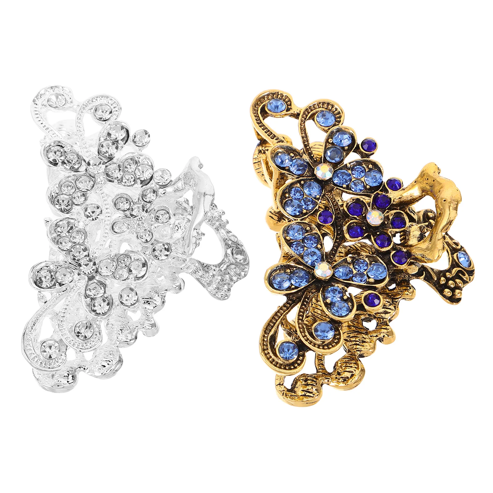 

2Pcs Retro Crystal Flower Hair Claw Clip Non Slip Grip Styling Barrette for Women Girls Vintage Metal Hair Clips Set