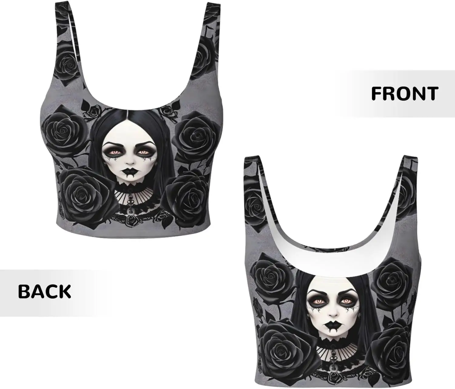 ゴシックブラックローズプリントレディーススポーツベストヨガワークアウトフィットネス用 - アスレチックガールズ用カジュアルノースリーブ、ブラック、XL