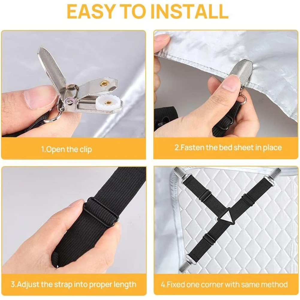 F-T Sheet Fastener Adjustable Elastic Fasteners With Iron Clips,Bedsheet Holder For Fitted Sheets,Easy Install
