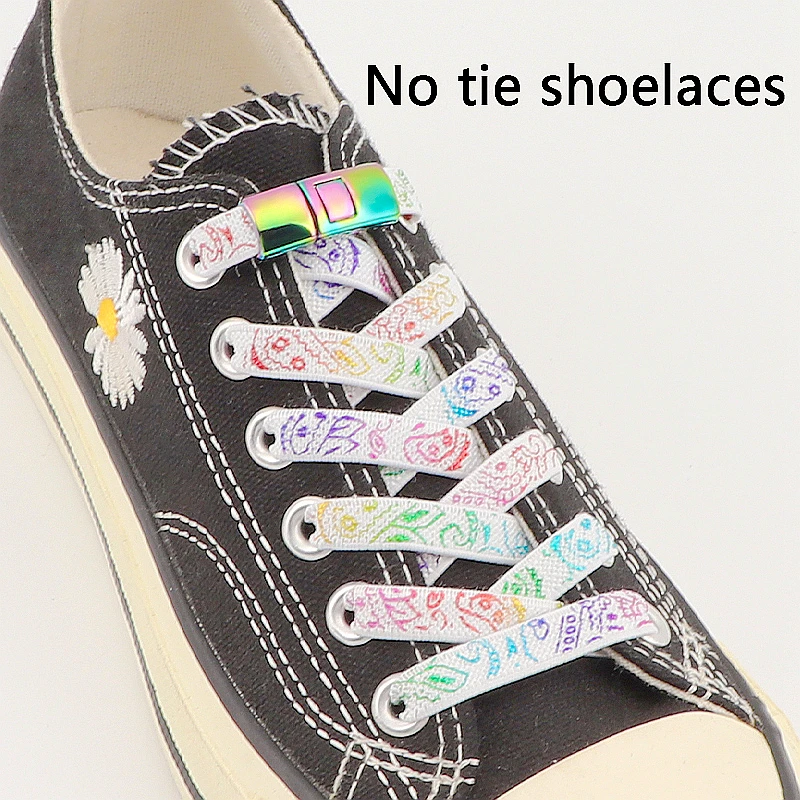 NEW Gilding Flower Press button Shoelaces Without ties AF1/AJ Elastic laces Sneakers Kids Adult 8MM Thick Sports No tie Shoelac