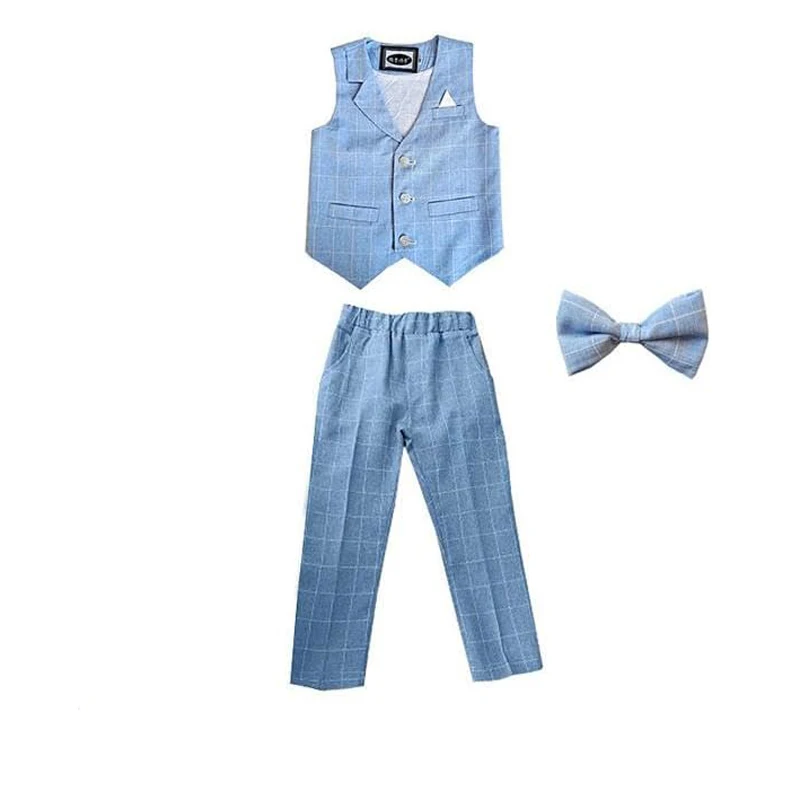 Children Summer Plaid Vest Set Boys Photography Host Performance  Wedding Photography Costume Kids Waistcoat Pants Bowtie Outfit