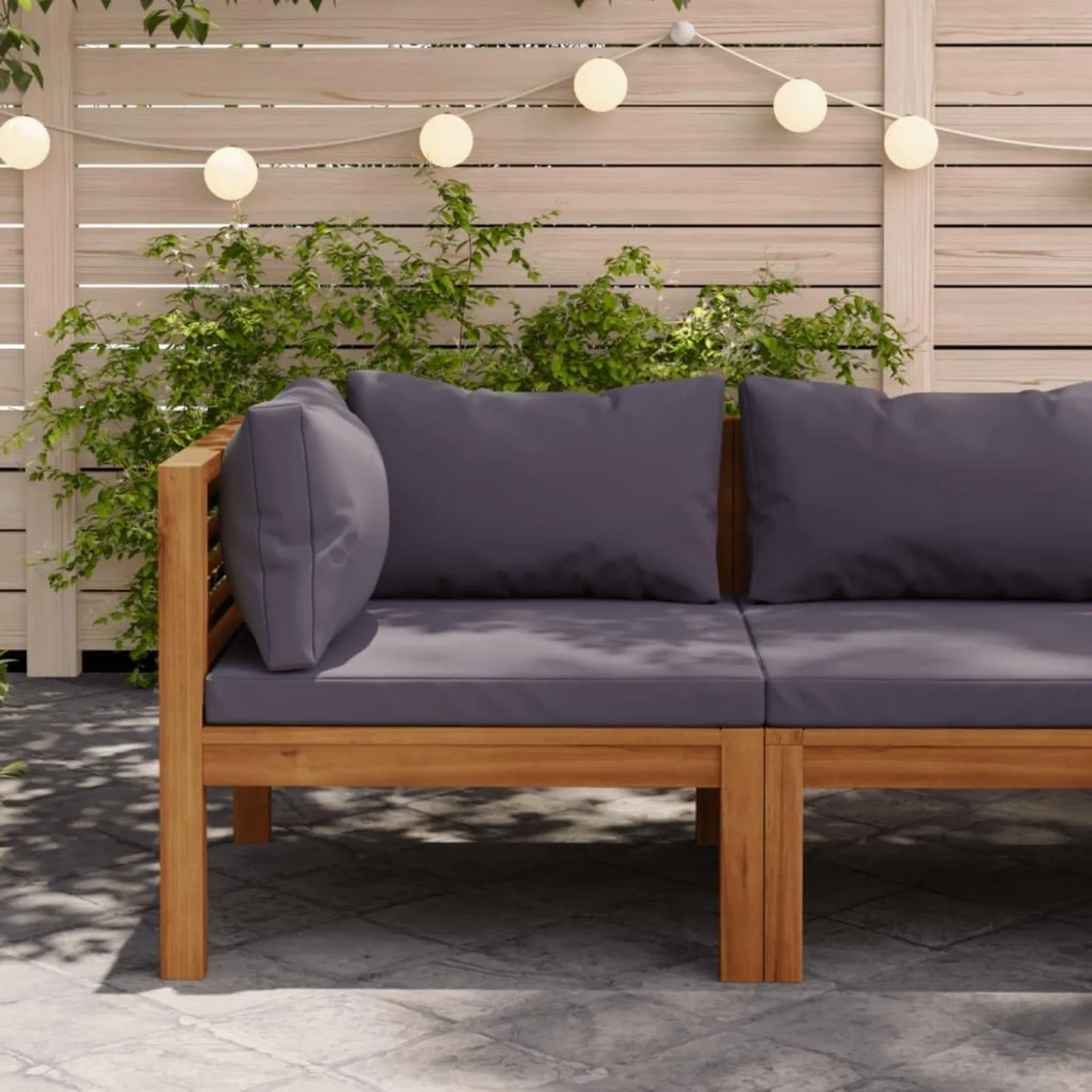 Sectional Corner Sofa with Dark Gray Cushions Solid Acacia Woodoutdoor Combination Sofa Unit, Outdoor couchSuitable for Patio