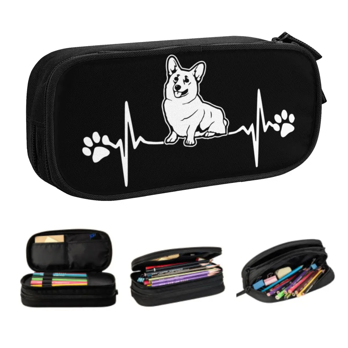 Heartbeat Corgi Pencil Cases for Boys Gilrs Large Capacity Cute Dog Pen Box Bag School Accessories