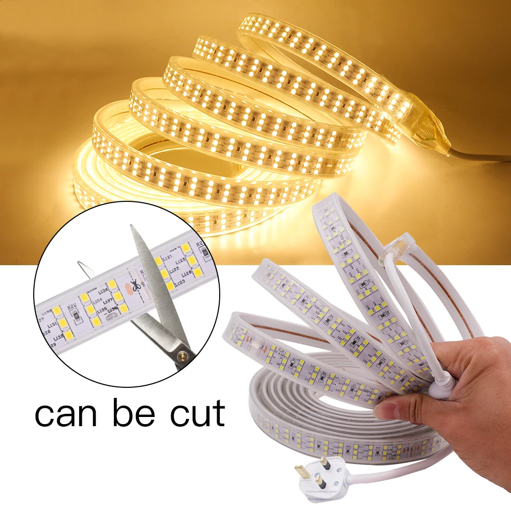 220V LED Light Strip With ON/OFF Switch 10M 276LEDs/m Waterproof Flexible Ribbon Rope Three Row High Brightness Tape Diode Lamp