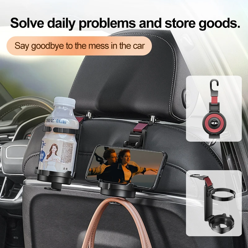 Car 3 in 1 Headrest Hook Cup Holder Phone Support For Lada Vesta Niva Samara Kalina Largus Priora Xray Granta