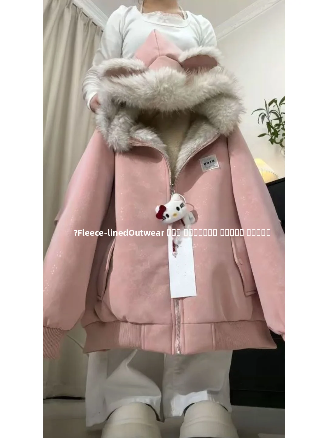 

Thi Velvet Women's Jaet Cool Sweet Sle Loose Warm Winter Coat Mountain Eagle Fur Trim Faionable Couples Out...