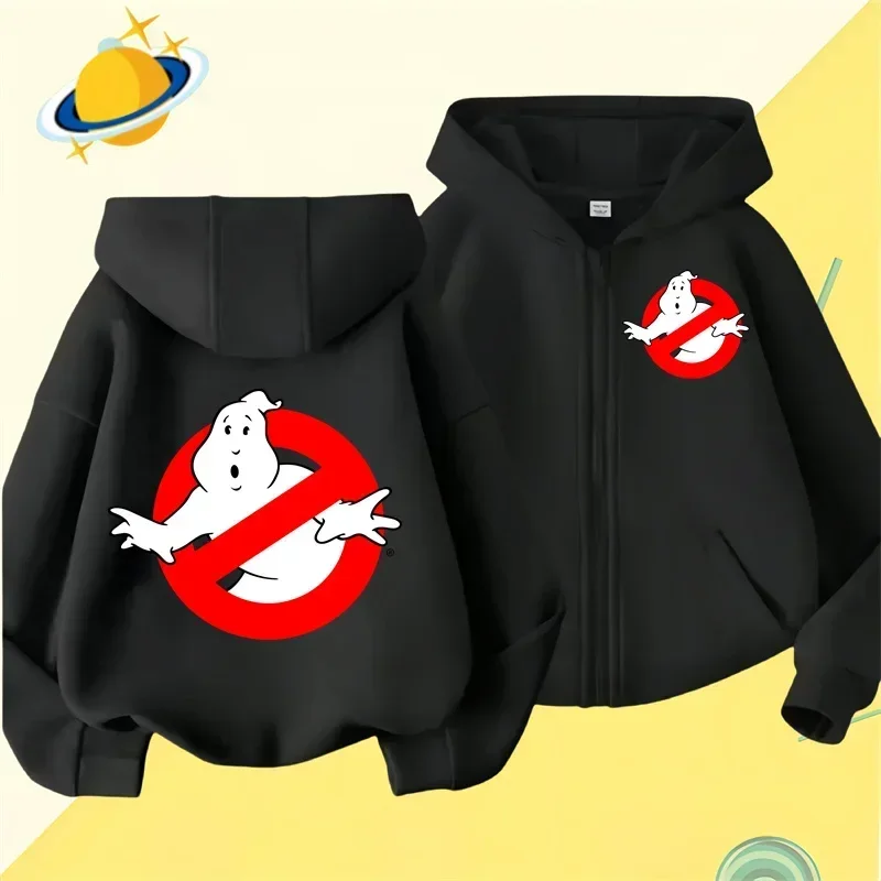 Ghostbusters felpa con cappuccio con cerniera per bambini stampa cartone animato autunno inverno felpa a maniche lunghe Casual top ragazzi ragazze