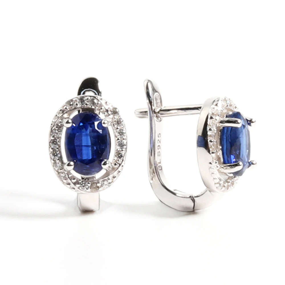 

Classic simple designs silver earrings with natural kyanite blue gemstones oval 5*7mm fine jewelry for women nice gift