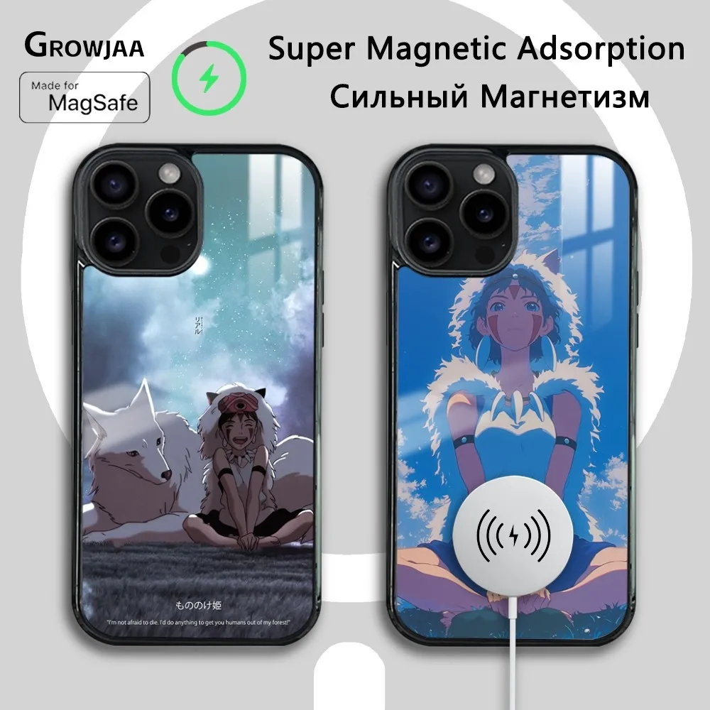 Anime P-Princess M-Mononoke Phone Case For iPhone 16 15 14 13 12 11 Pro Max Plus Mini New Magsafe Mirror Wireless Magnetic Cover