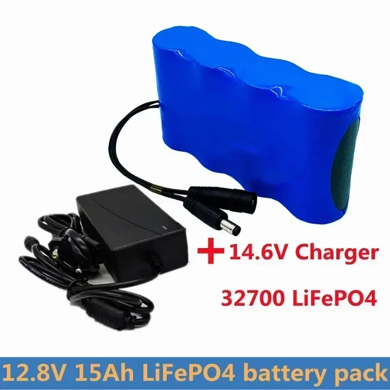 

Portable 12V 15Ah 32700 LiFePO4 Rechargeable Battery Pack Built-in 40A Same Port Balanced BMS 12.8V Power Supply + 14.6V Charger