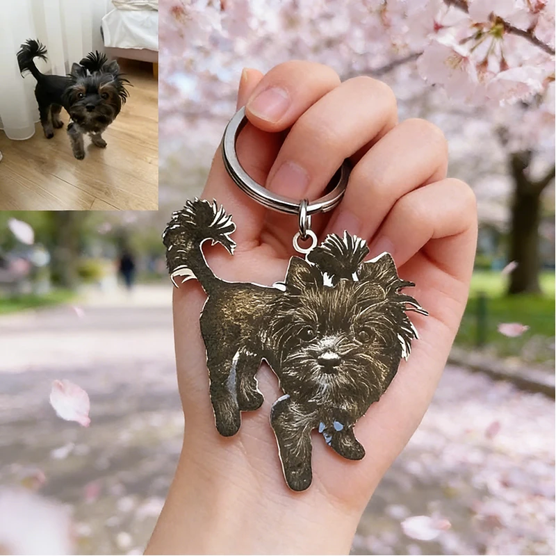 

Custom Pet Photo Keychain Personalized Dog Cat Portrait Stainless Steel Engraved Picture New Trends Animal Memorial Jewelry Gift