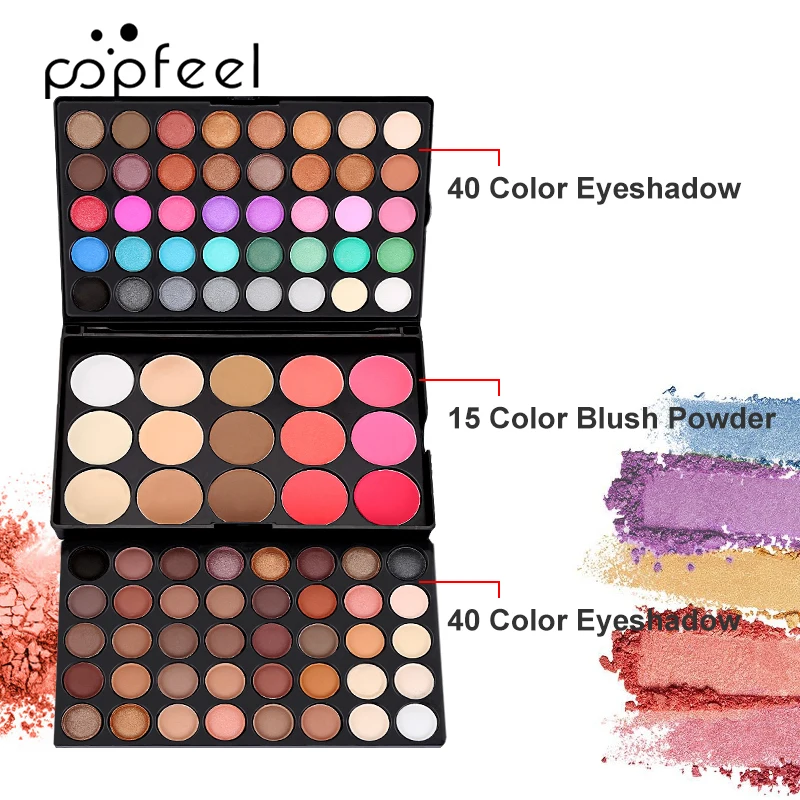 POPFEEL Palette di ombretti e fard a 95 colori - Tonalità versatili luccicanti e opache - Include 15 opzioni di fard, evidenziatore e contorno.