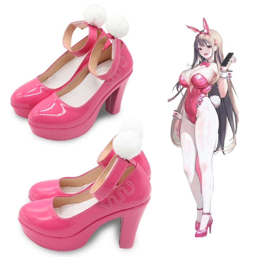 NIKKE-A Deusa da Vitória Viper Pink Bunny Girl Game Cosplay Shoes, Botas de Salto Alto, Acessórios para Festa Halloween Carnival